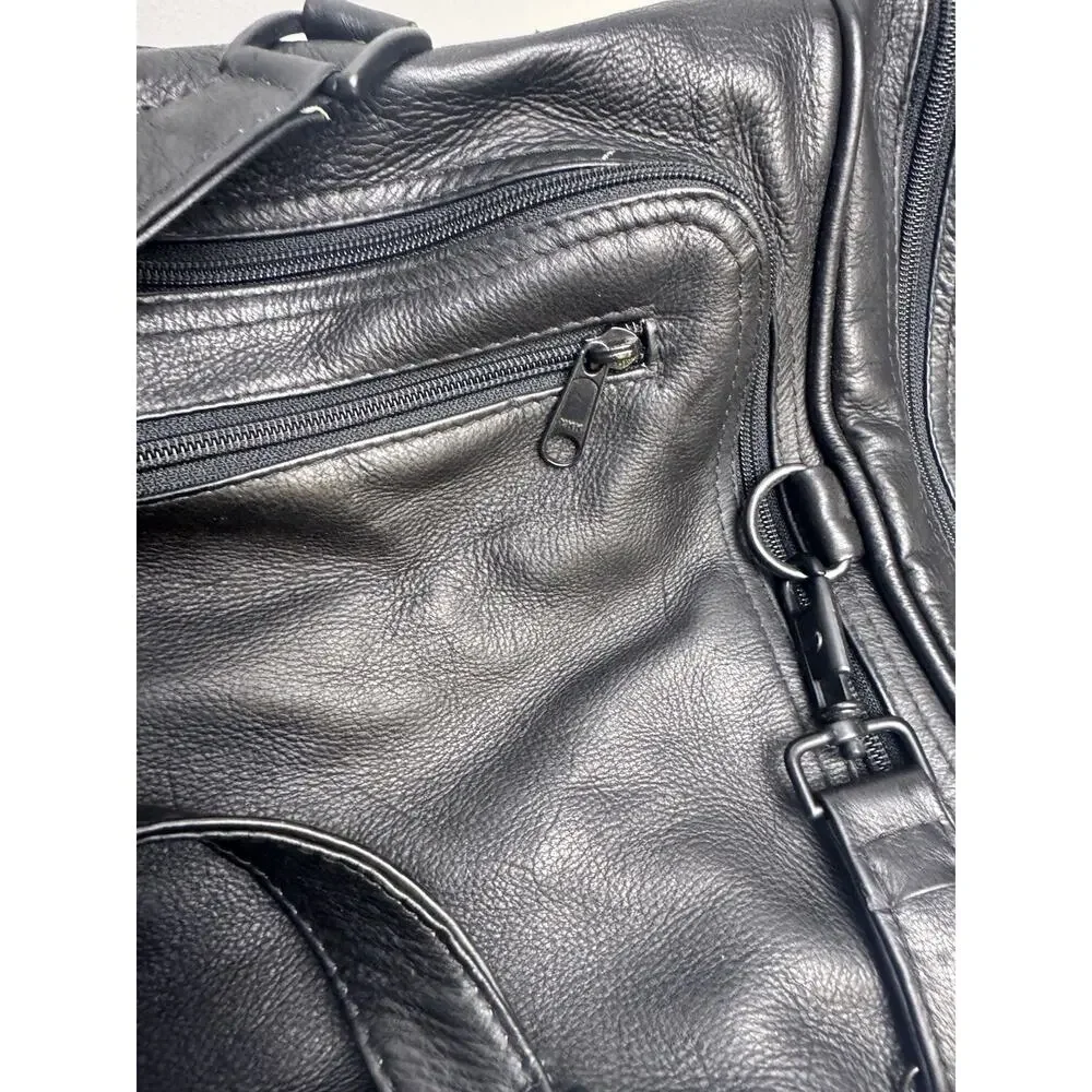Vintage Pioneer Express Black Leather Duffel Travel Bag 18x10 Weekender